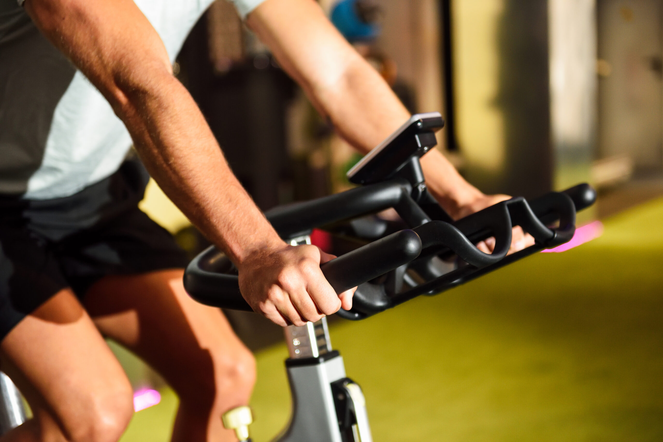 a person on a stationary bike